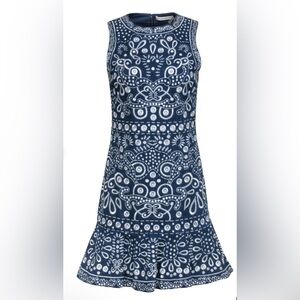 Alice & Olivia - Blue Embroidered Chambray "Rapunzel" Flounce Mini Dress